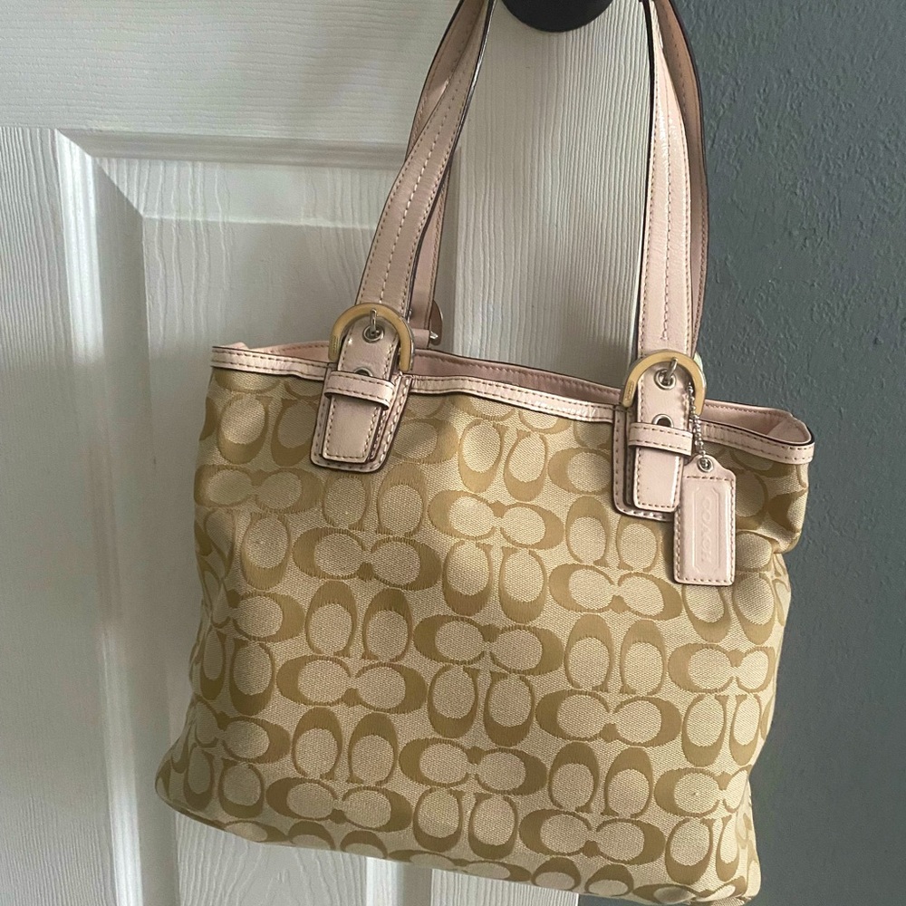 Coach bag, pink/tan. New. Never used.